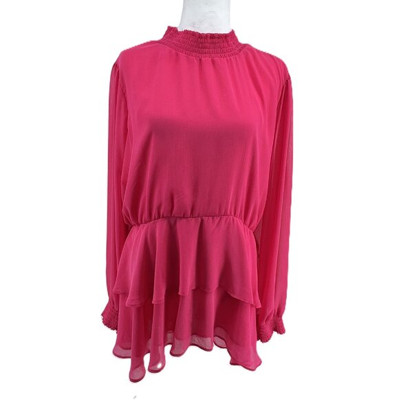 🌺Torrid Sz 4(4X) Petal Pink Elegant Ruffle Blouse smocked neck line long sleeve - Picture 1 of 13